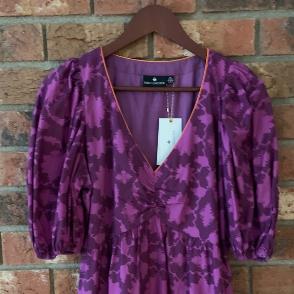 Emily Lovelock Purple Floral Patterned Puff Sleeve Women's Dress - Picture 3 of 9